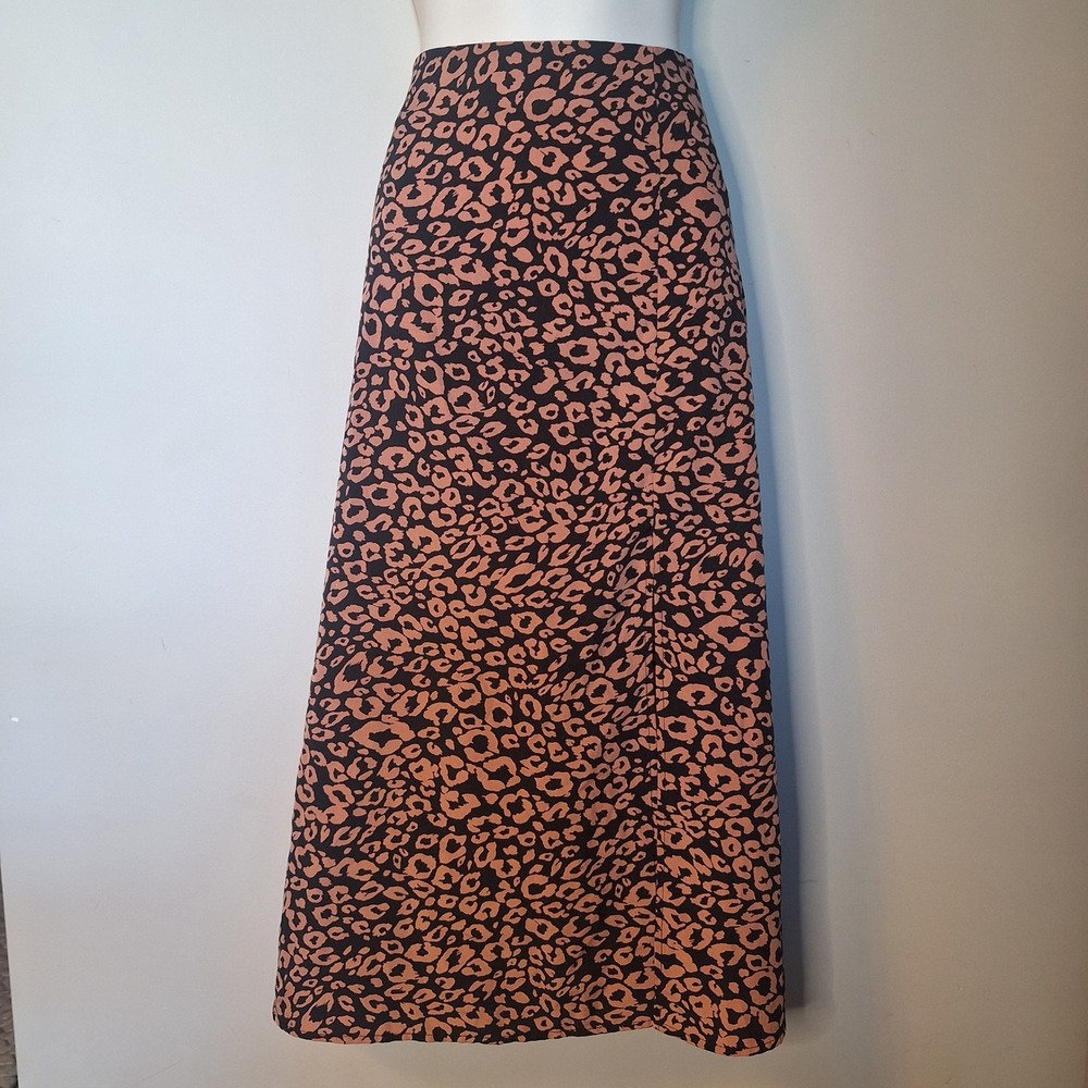 SHEIN Leopard Print A-Line Midi Skirt Brown Black Size Small